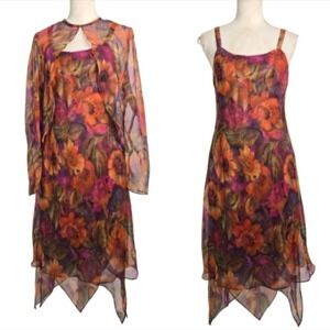 Vtg y2k T. Carolyn Two Piece Whimsigoth Floral Print Dress Set Women's Size 10